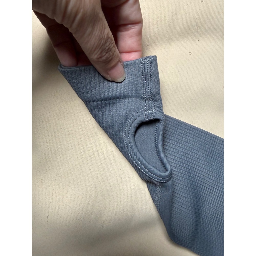 GQQQ Women Ribbed Long Sleeve Crop Top Square Neck Thumbhole Steel Blue Grey M - Picture 4 of 5